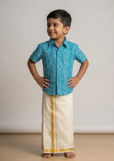 Blue Bandhini Shirt & Vesti Set